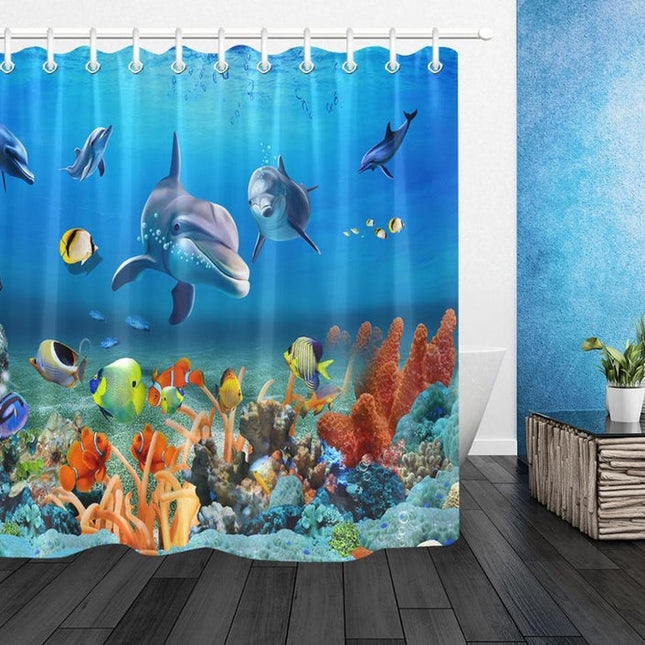 Douchegordijn met dolfijnen en zeedieren