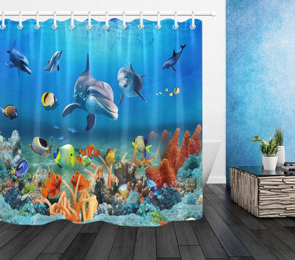 Douchegordijn met dolfijnen en zeedieren