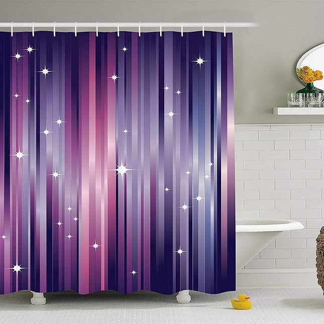 Paars gestreept douchegordijn met sterren
