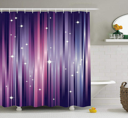 Paars gestreept douchegordijn met sterren