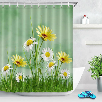 Vrolijk douchegordijn met gele madeliefjes