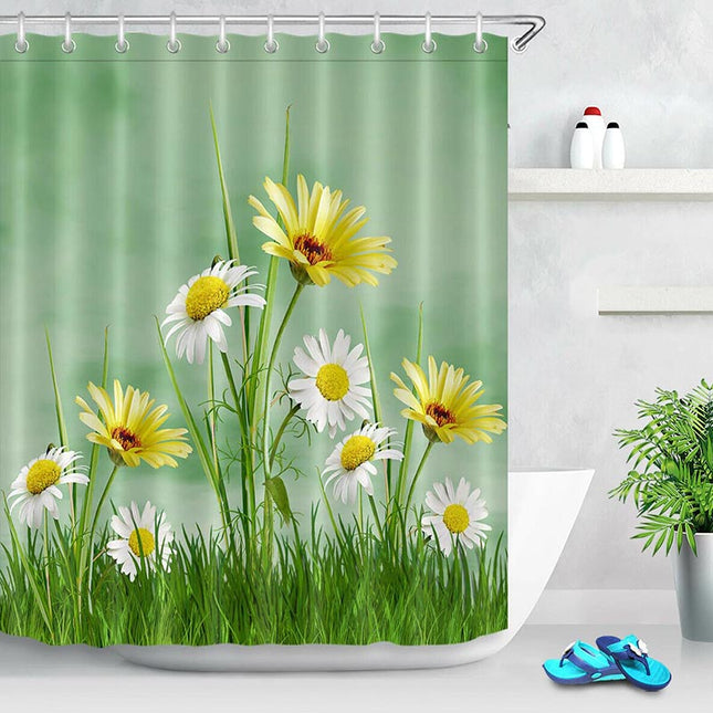 Vrolijk douchegordijn met gele madeliefjes