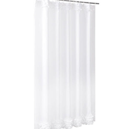 Effen wit douchegordijn met kanten rand