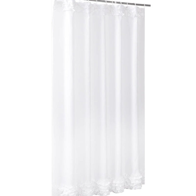 Effen wit douchegordijn met kanten rand