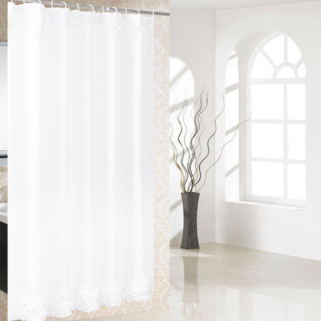 Effen wit douchegordijn met kanten rand