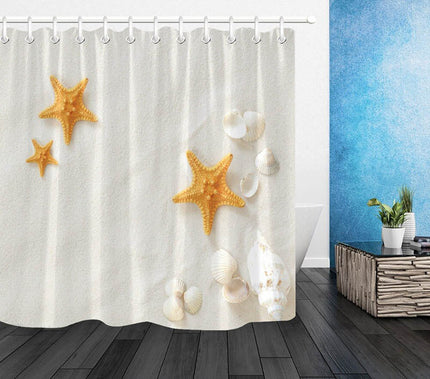 Wit douchegordijn met schelpen en zeesterren