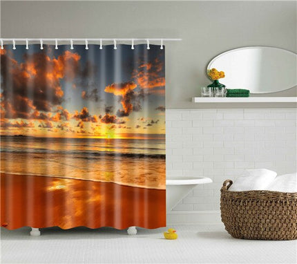 Douchegordijn met zonsondergang boven zee