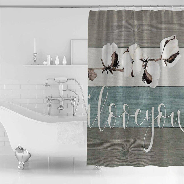 Douchegordijn met katoenbloem op hout