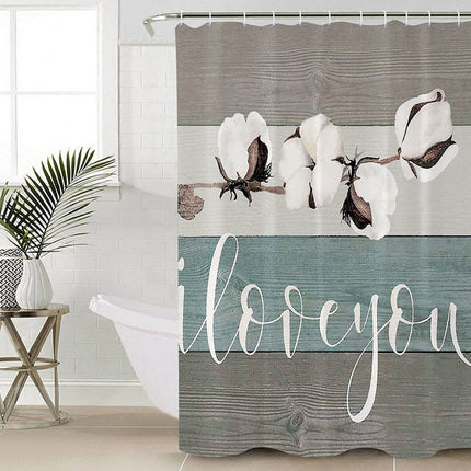 Douchegordijn met katoenbloem op hout