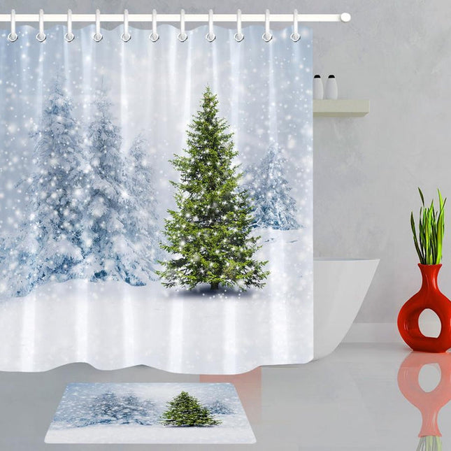 Douchegordijn met een besneeuwd winterbos
