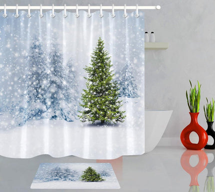Douchegordijn met een besneeuwd winterbos