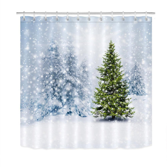 Douchegordijn met een besneeuwd winterbos