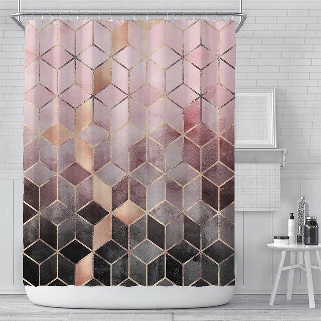 Douchegordijn grijs roze geometrisch design