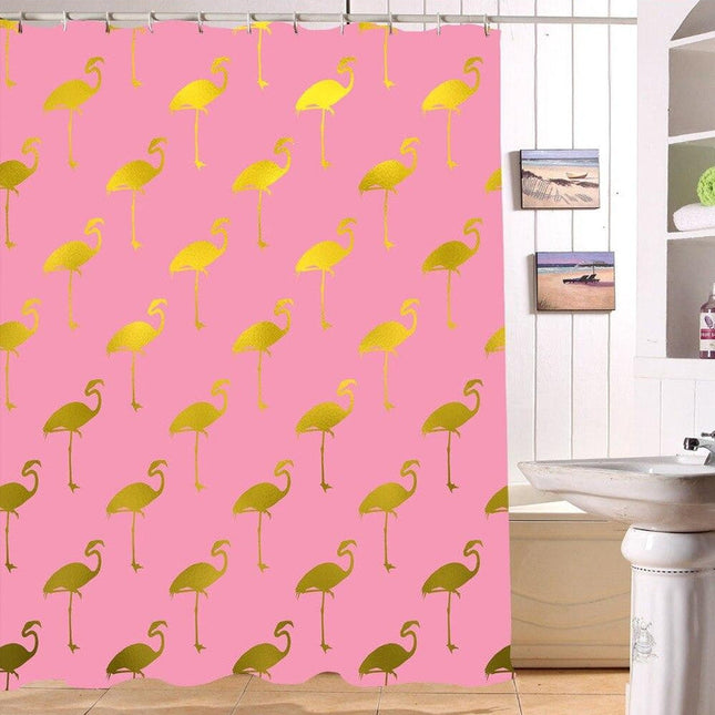 Douchegordijn met roségouden flamingo's