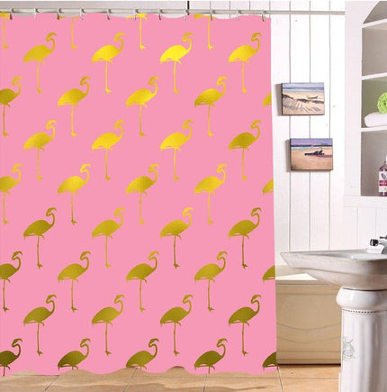 Douchegordijn met roségouden flamingo's
