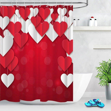Rood en wit douchegordijn met hartjes