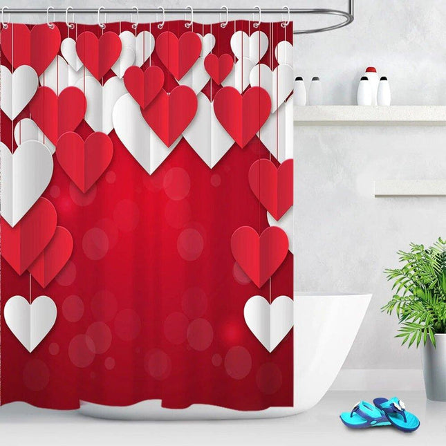 Rood en wit douchegordijn met hartjes