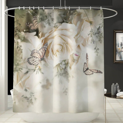 Vintage douchegordijn met bloemen en vlinders