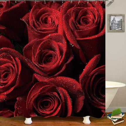 Douchegordijn met 3D rode rozen print