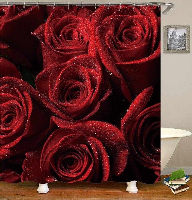 Douchegordijn met 3D rode rozen print