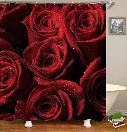Douchegordijn met 3D rode rozen print