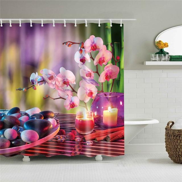 Douchegordijn met zen orchideeën print