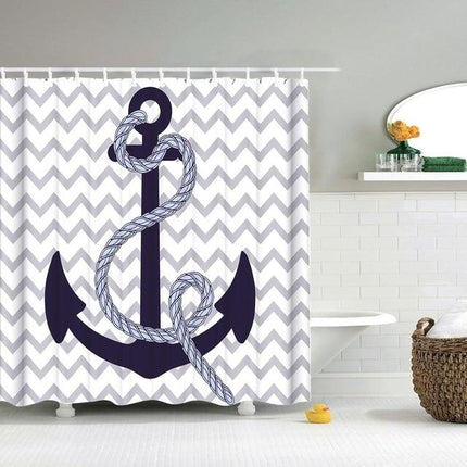 Douchegordijn met anker en zigzag patroon