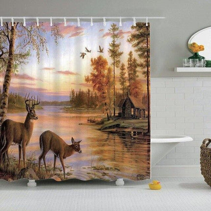 Douchegordijn met herten in boslandschap