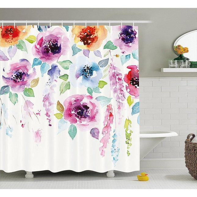 Douchegordijn met aquarel bloemen print