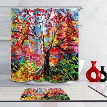 Douchegordijn met levensboom schilderij stijl