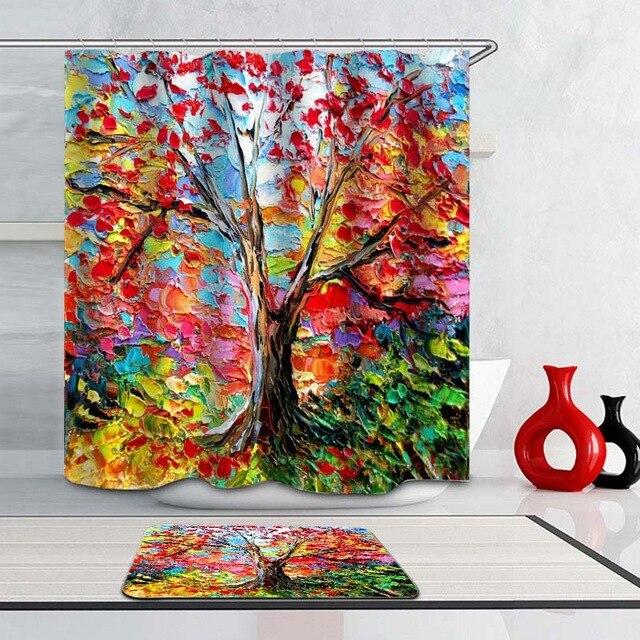 Douchegordijn met levensboom schilderij stijl