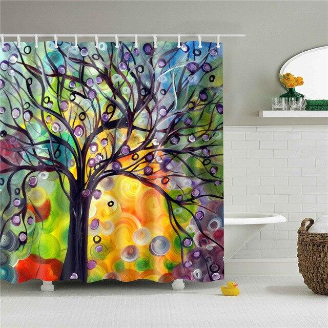 Douchegordijn met abstracte levensboom print