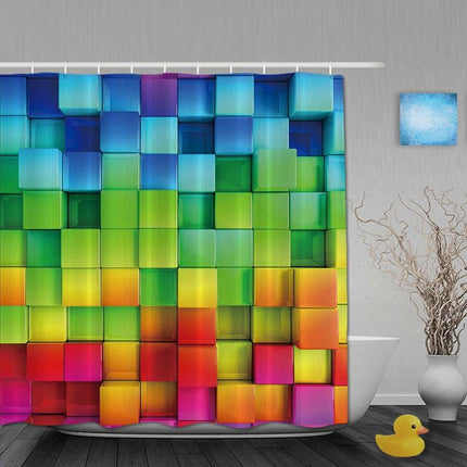 Douchegordijn met 3D regenboog blokken design