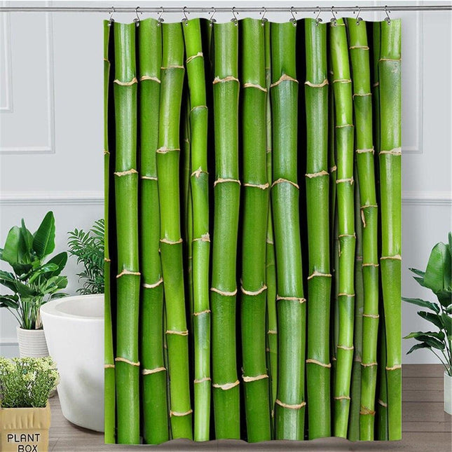 Douchegordijn met groene bamboe print