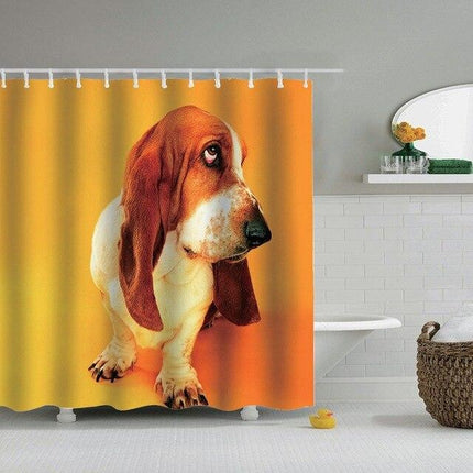 Douchegordijn met schattige Basset Hound hond