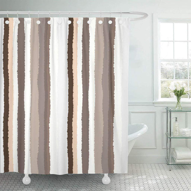 Beige en wit gestreept douchegordijn