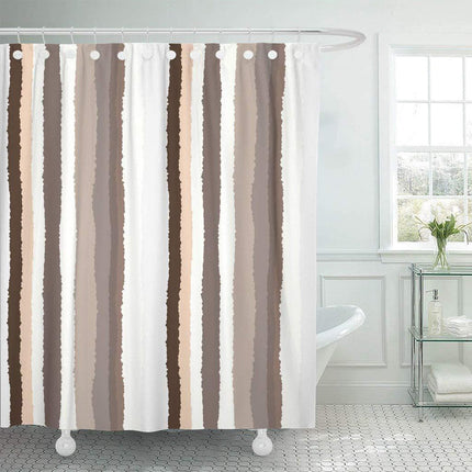 Beige en wit gestreept douchegordijn