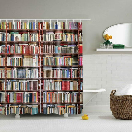 Douchegordijn met gevulde boekenkast print
