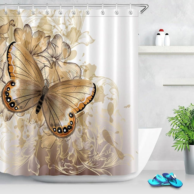 Wit douchegordijn met gouden vlinder print