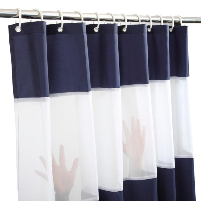 Marineblauw en wit gestreept douchegordijn