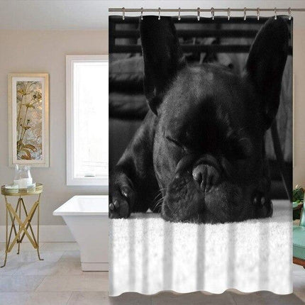 Douchegordijn met slapende Franse bulldog