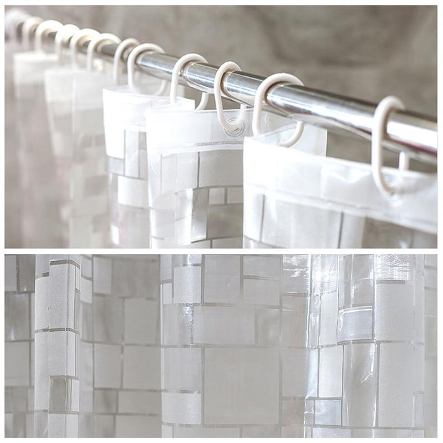 Semi-transparant douchegordijn met blokjes patroon