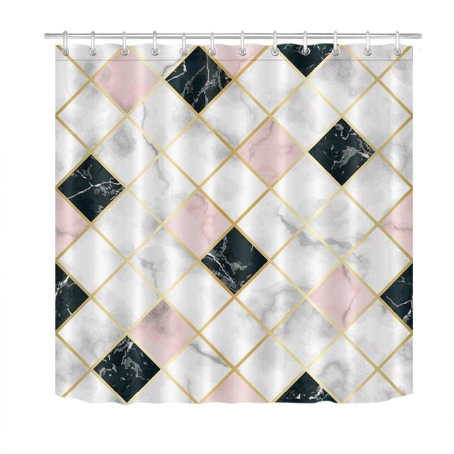 Douchegordijn met geometrisch marmer tegelpatroon