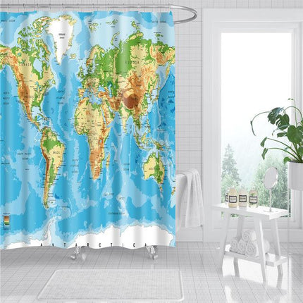 Educatief douchegordijn met gedetailleerde wereldkaart