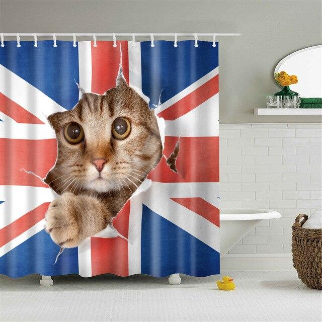 Douchegordijn Britse Vlag met Kat