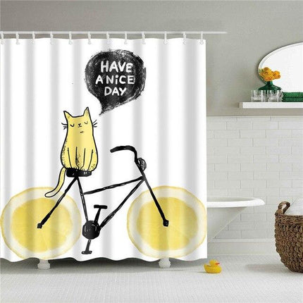 Douchegordijn met leuke kat op fiets