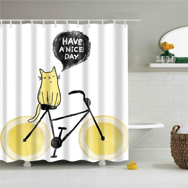 Douchegordijn met leuke kat op fiets