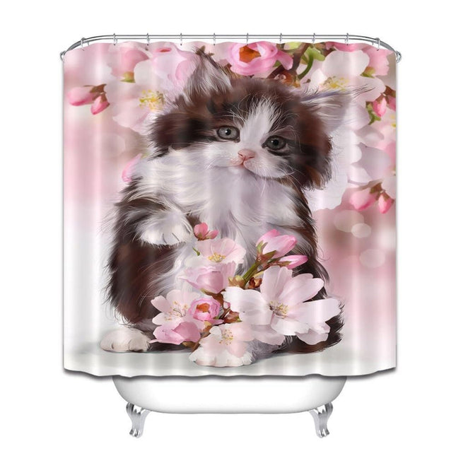 Schattig douchegordijn met kitten en bloemen