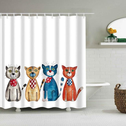 Douchegordijn met elegante getekende katten