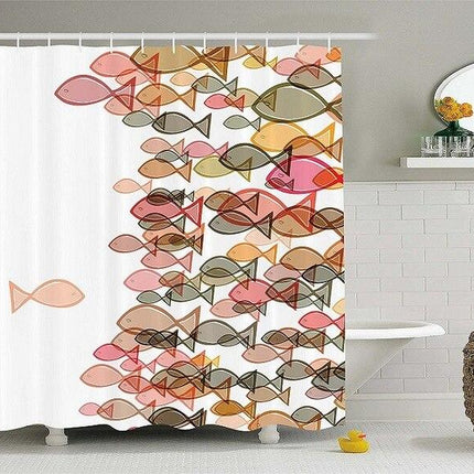 Koraalkleurig Douchegordijn met Vissen Patroon